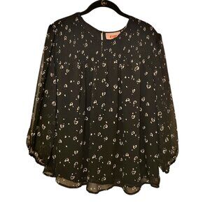 NWT Women's EVRI Black & White Heart Print Smocked Flowy Blouse Top Size 1X